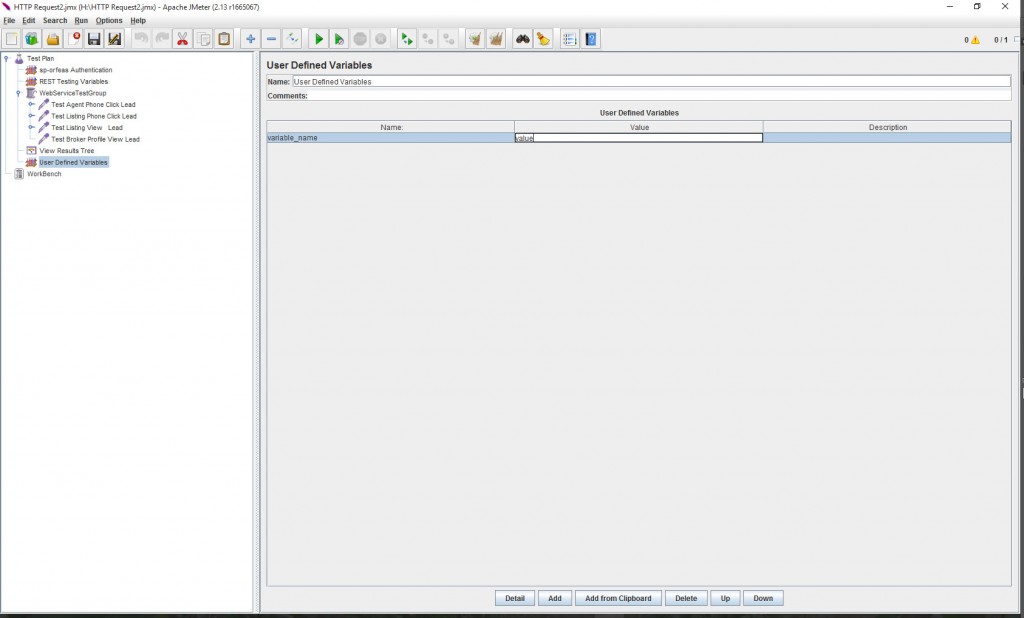 In the User define tab  click add , then enter the name , value and description of the variables 