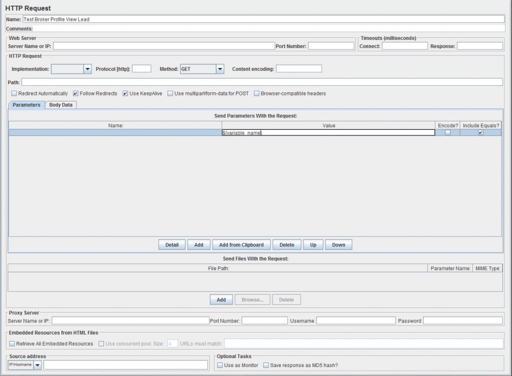 In the HTTP request tab you can call  the variable  ${variable_name}